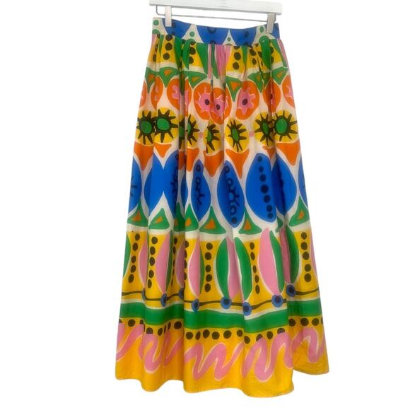 ZARA Colorful Cotton Abstract Batik African Print Pleated Maxi Skirt Size Small - Picture 1 of 10